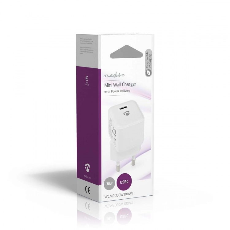 Nedis Wall Charger | PD3.0 30W | Quick charge feature | 1.5 / 2.0 / 2.5 / 3.0 A | Number of outputs: 1 | USB-C™ | Automatic Voltage Selection | White
