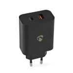 Nedis Wall Charger | Quick charge feature | 2.0 / 2.25 / 3.25 A | Number of outputs: 2 | USB-A / USB-C™ | Automatic Voltage Selection | Black