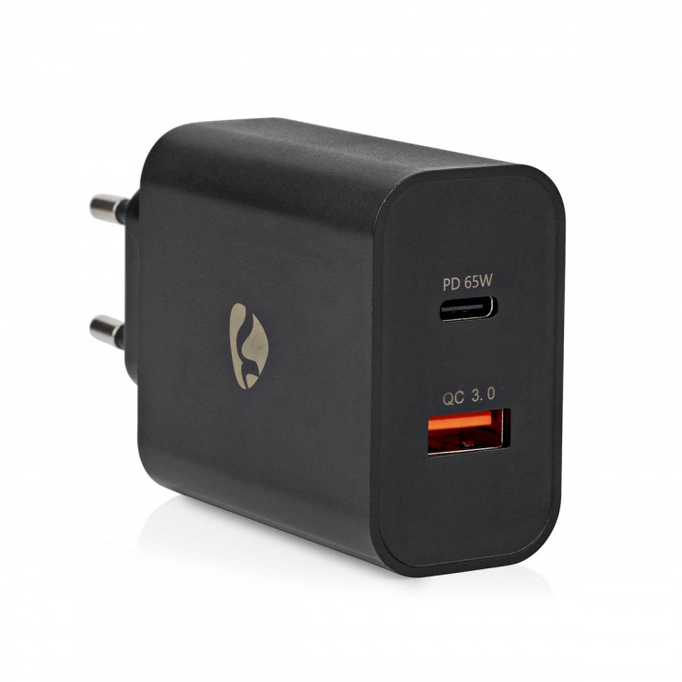 Nedis Wall Charger | Quick charge feature | 2.0 / 2.25 / 3.25 A | Number of outputs: 2 | USB-A / USB-C™ | Automatic Voltage Selection | Black
