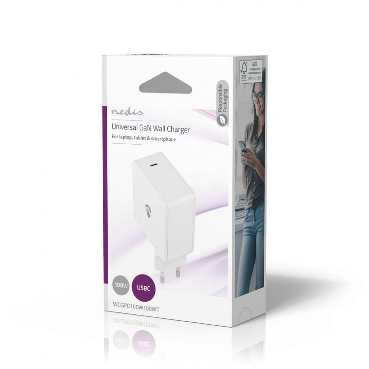Nedis Wall Charger | Quick charge feature | 3.0 / 5.0 A | Number of outputs: 1 | USB-C™ | Automatic Voltage Selection | White
