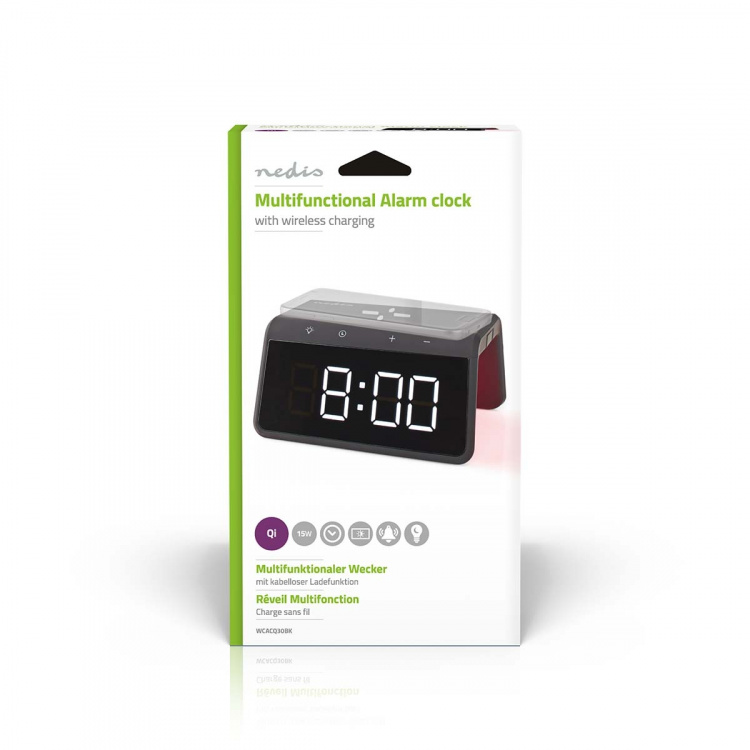 Nedis Alarm clock with wireless charging | Qi certified | 5 / 7.5 / 10 / 15 W | USB-A Male | Night Light | 2 Alarm Times | Snooze function Nedis Alarm clock with wireless charging | Qi certified | 5 / 7.5 / 10 / 15 W | USB-A Male | Night Light | 2 Alarm Times | Snooze function