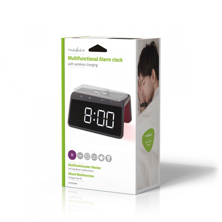 Nedis Alarm clock with wireless charging | Qi certified | 5 / 7.5 / 10 / 15 W | USB-A Male | Night Light | 2 Alarm Times | Snooze function Nedis Alarm clock with wireless charging | Qi certified | 5 / 7.5 / 10 / 15 W | USB-A Male | Night Light | 2 Alarm Times | Snooze function