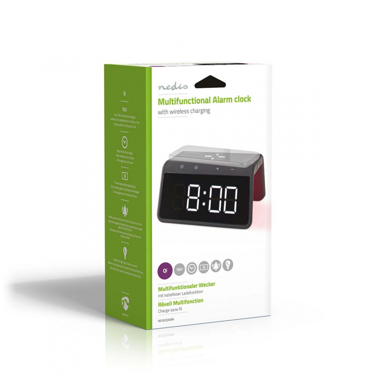 Nedis Alarm clock with wireless charging | Qi certified | 5 / 7.5 / 10 / 15 W | USB-A Male | Night Light | 2 Alarm Times | Snooze function Nedis Alarm clock with wireless charging | Qi certified | 5 / 7.5 / 10 / 15 W | USB-A Male | Night Light | 2 Alarm Times | Snooze function