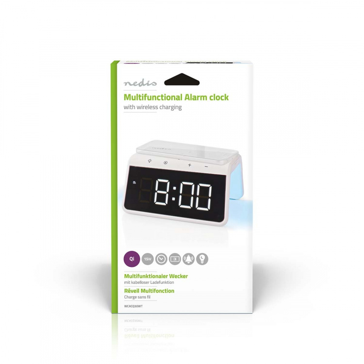 Nedis Alarm clock with wireless charging | Qi certified | 5 / 7.5 / 10 / 15 W | USB-A Male | Night Light | 2 Alarm Times | Snooze function Nedis Alarm clock with wireless charging | Qi certified | 5 / 7.5 / 10 / 15 W | USB-A Male | Night Light | 2 Alarm Times | Snooze function