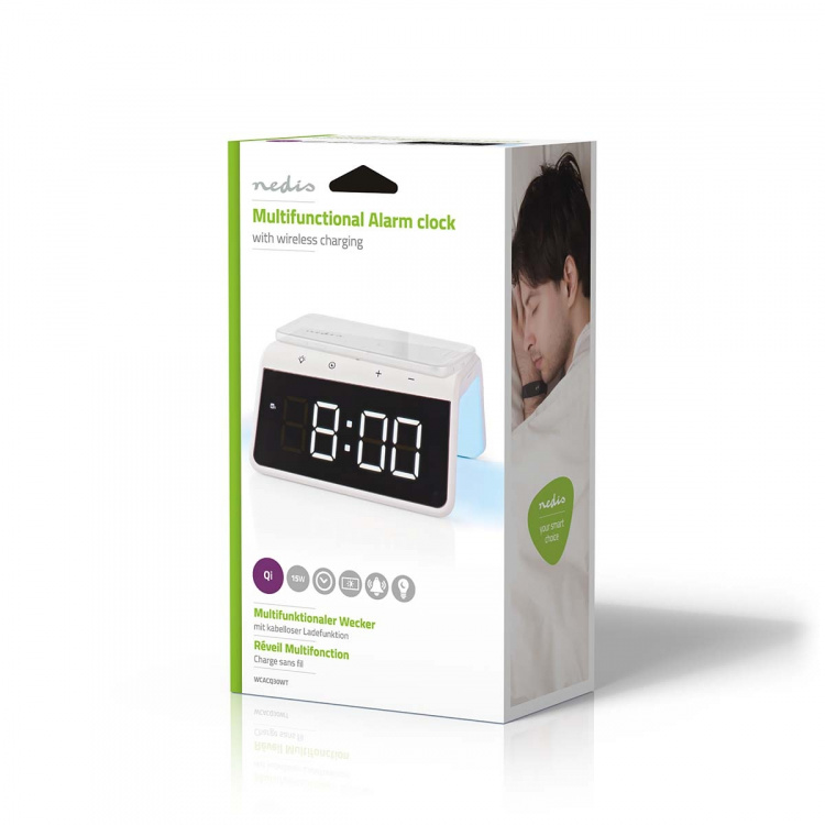 Nedis Alarm clock with wireless charging | Qi certified | 5 / 7.5 / 10 / 15 W | USB-A Male | Night Light | 2 Alarm Times | Snooze function Nedis Alarm clock with wireless charging | Qi certified | 5 / 7.5 / 10 / 15 W | USB-A Male | Night Light | 2 Alarm Times | Snooze function