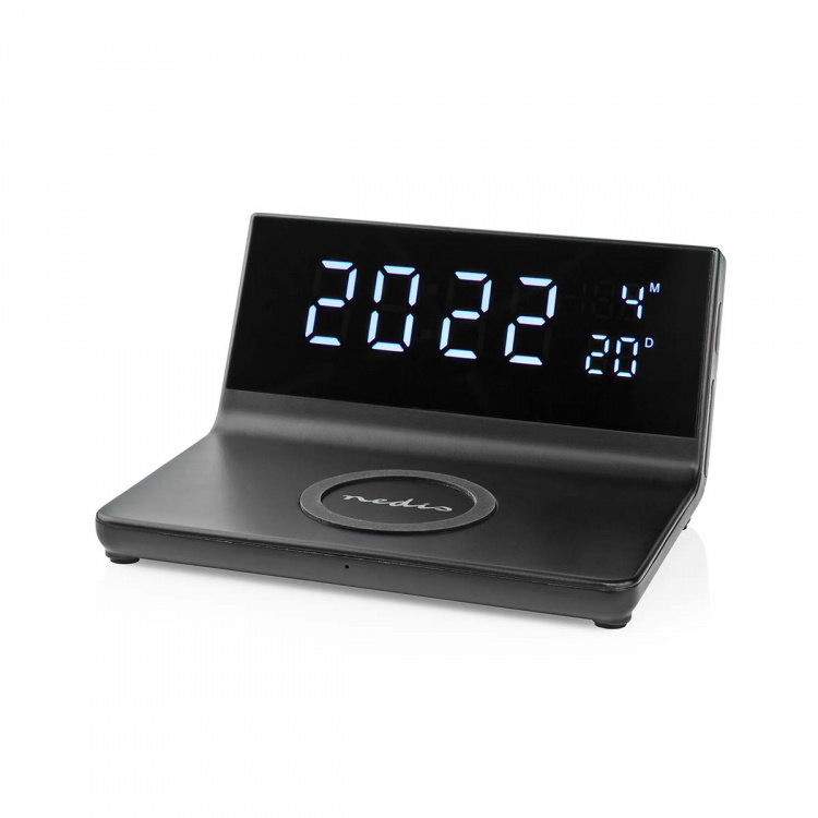 Nedis Alarm clock with wireless charging | Qi certified | 5 / 7.5 / 10 / 15 W | USB-A Male | 2 Alarm Times | Snooze function