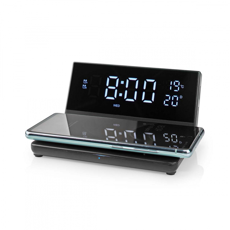 Nedis Alarm clock with wireless charging | Qi certified | 5 / 7.5 / 10 / 15 W | USB-A Male | 2 Alarm Times | Snooze function
