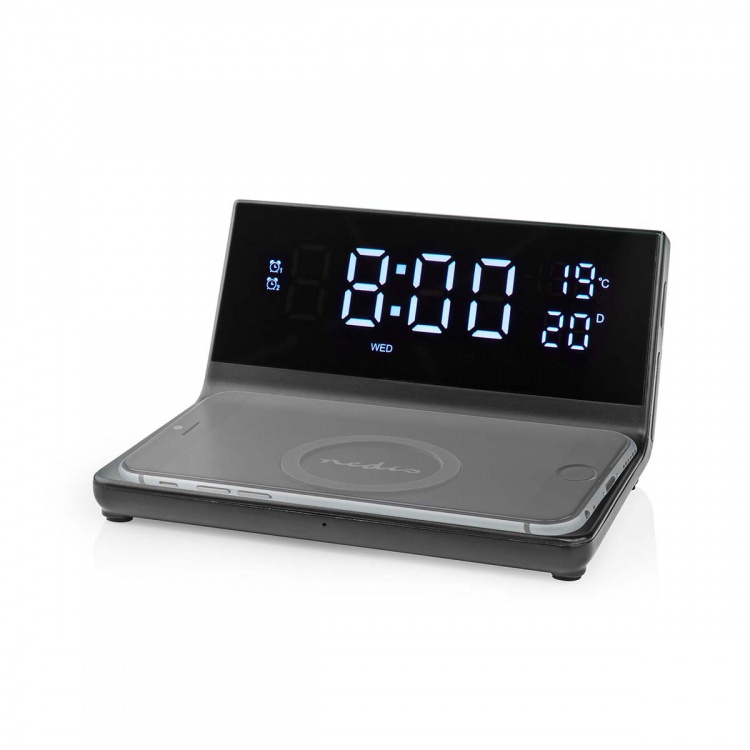 Nedis Alarm clock with wireless charging | Qi certified | 5 / 7.5 / 10 / 15 W | USB-A Male | 2 Alarm Times | Snooze function