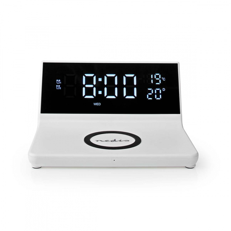 Nedis Alarm clock with wireless charging | Qi certified | 5 / 7.5 / 10 / 15 W | USB-A Male | 2 Alarm Times | Snooze function