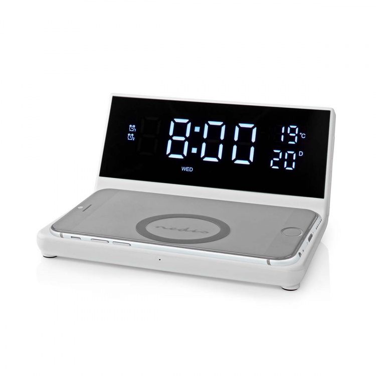 Nedis Alarm clock with wireless charging | Qi certified | 5 / 7.5 / 10 / 15 W | USB-A Male | 2 Alarm Times | Snooze function