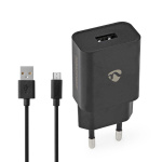 Nedis Wall Charger | 1.0 A | Number of outputs: 1 | USB-A | Micro USB (Loose) Cable | 1.00 m | Single Voltage Output | Black