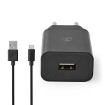 Nedis Wall Charger | 1.0 A | Number of outputs: 1 | USB-A | Micro USB (Loose) Cable | 1.00 m | Single Voltage Output | Black