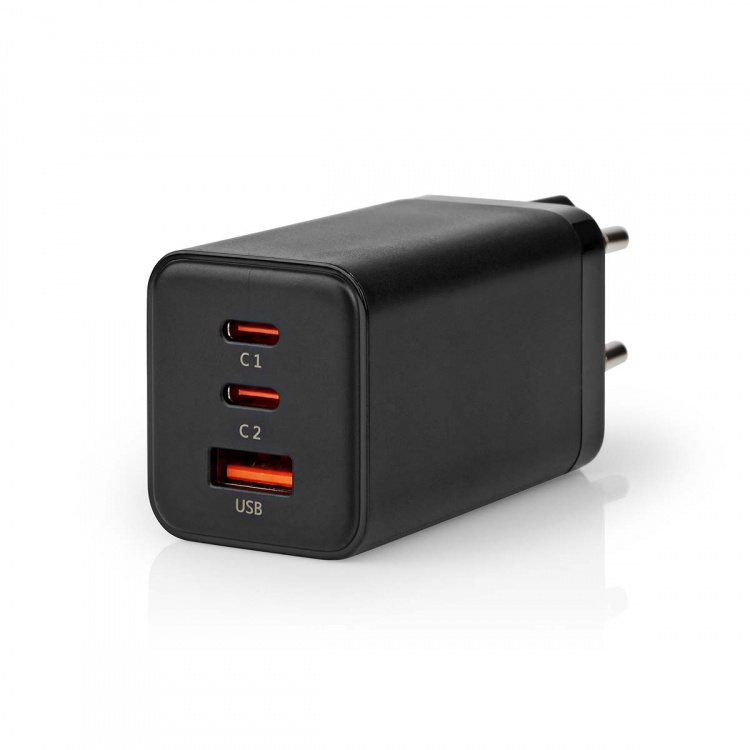 Nedis Wall Charger | PD3.0 18W / PD3.0 20W / PD3.0 27W / PD3.0 36W / PD3.0 45W / PD3.0 60W / PD3.0 65W / QC3.0 | Quick charge feature | 3.0 / 3.25 A | Number of outputs: 3 | USB-A / 2x USB-C™ | Automatic Voltage Selection | Black