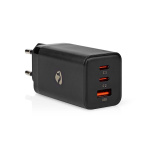 Nedis Wall Charger | PD3.0 18W / PD3.0 20W / PD3.0 27W / PD3.0 36W / PD3.0 45W / PD3.0 60W / PD3.0 65W / QC3.0 | Quick charge feature | 3.0 / 3.25 A | Number of outputs: 3 | USB-A / 2x USB-C™ | Automatic Voltage Selection | Black
