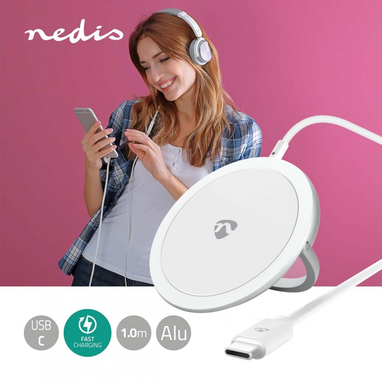 Nedis Wireless Charger | Stand | 5 / 7.5 / 10 / 15 W | 1.0 / 1.1 / 1.67 / 2 A | Including cable | USB Type-C™ | 1.00 m