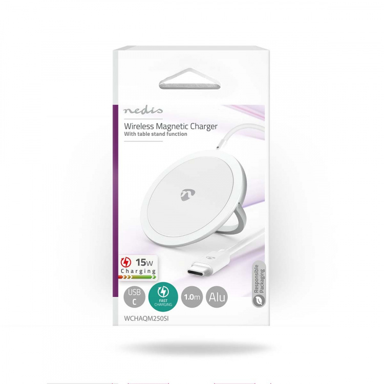 Nedis Wireless Charger | Stand | 5 / 7.5 / 10 / 15 W | 1.0 / 1.1 / 1.67 / 2 A | Including cable | USB Type-C™ | 1.00 m