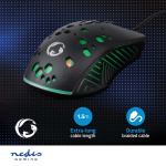 Nedis Gaming Mouse | Wired | 800 / 1200 / 2400 / 3200 / 4800 / 7200 dpi | Adjustable DPI | Number of buttons: 7 | Programmable buttons | Right-Handed | 1.50 m | RGB