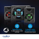 Nedis Gaming Speaker | Speaker channels: 2.1 | USB Powered | 3.5 mm Male | 33 W | LED | Volume control Nedis Gaming Speaker | Speaker channels: 2.1 | USB Powered | 3.5 mm Male | 33 W | LED | Volume control