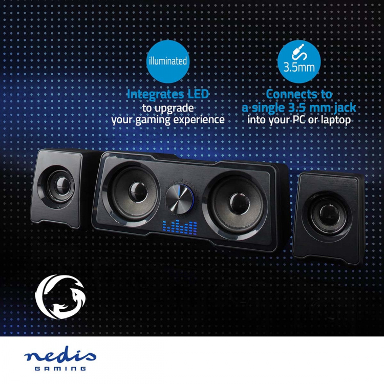 Nedis Gaming Speaker | Speaker channels: 2.2 | USB Powered | 3.5 mm Male | 48 W | LED | Volume control Nedis Gaming Speaker | Speaker channels: 2.2 | USB Powered | 3.5 mm Male | 48 W | LED | Volume control