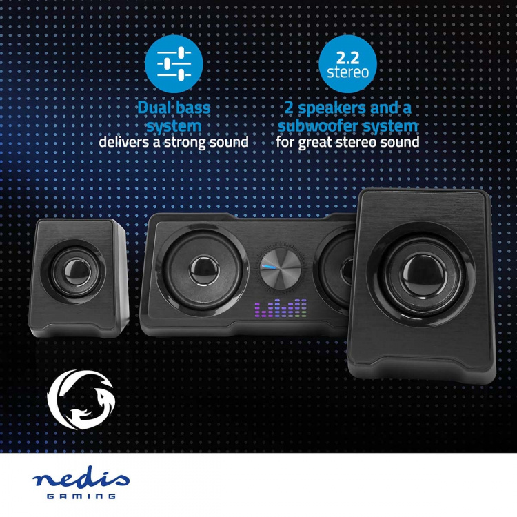 Nedis Gaming Speaker | Speaker channels: 2.2 | USB Powered | 3.5 mm Male | 48 W | LED | Volume control Nedis Gaming Speaker | Speaker channels: 2.2 | USB Powered | 3.5 mm Male | 48 W | LED | Volume control