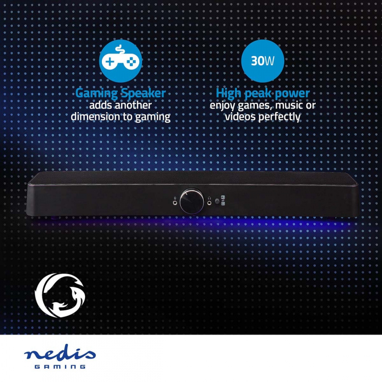 Nedis Gaming Speaker | Speaker channels: 2.0 | USB Powered | 3.5 mm Male | 30 W | LED | Volume control | Audio / video / data connections output: 1x 3.5 mm