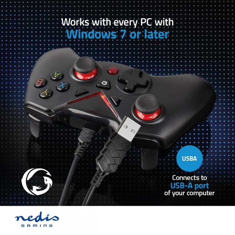 Nedis Gamepad | USB Type-A | USB Powered | PC | Number of buttons: 12 | Cable length: 1.60 m | Black