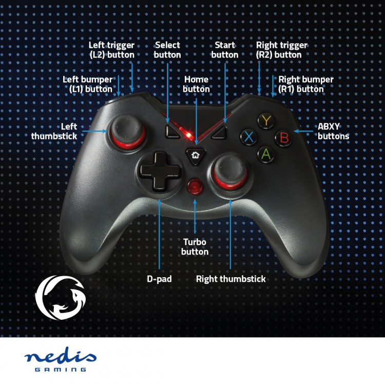 Nedis Gamepad | USB Type-A | USB Powered | PC | Number of buttons: 12 | Cable length: 1.60 m | Black