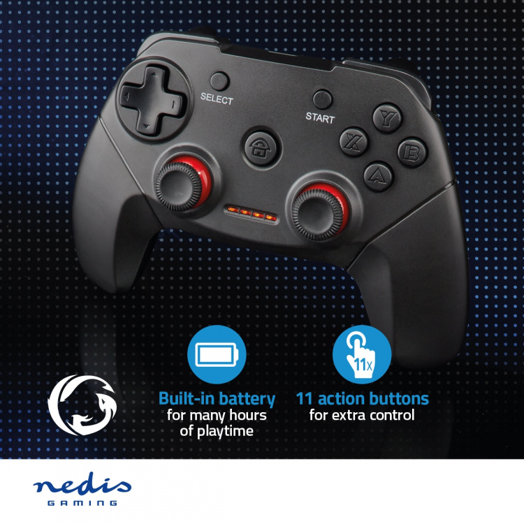 Nedis Gamepad | Wireless | Battery Powered | PC | Number of buttons: 11 | Cable length: 1.00 m | Black Nedis Gamepad | Wireless | Battery Powered | PC | Number of buttons: 11 | Cable length: 1.00 m | Black