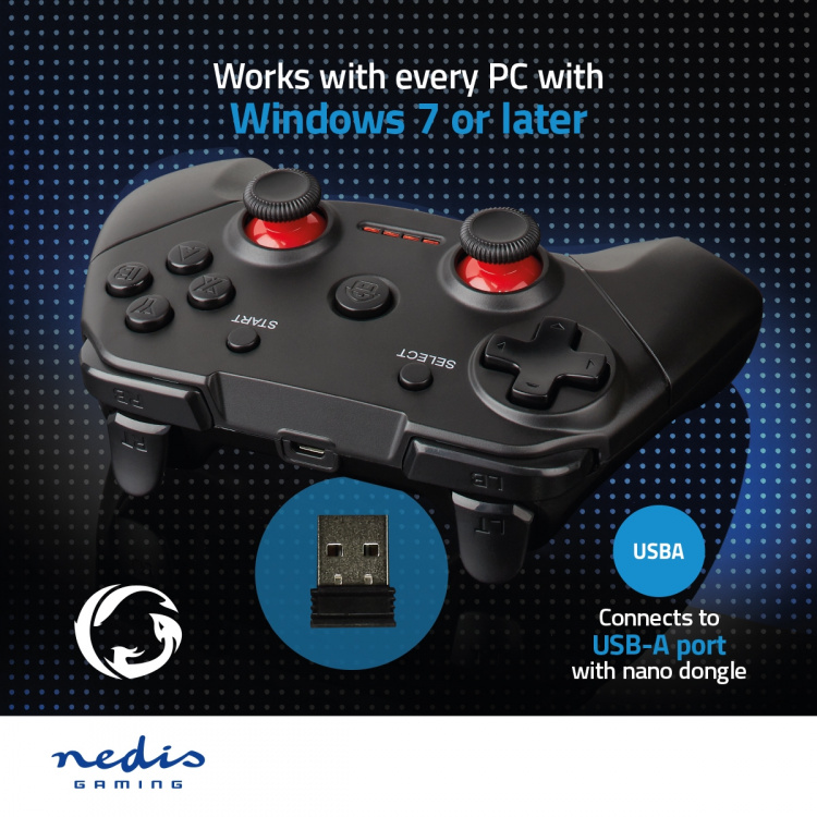 Nedis Gamepad | Wireless | Battery Powered | PC | Number of buttons: 11 | Cable length: 1.00 m | Black Nedis Gamepad | Wireless | Battery Powered | PC | Number of buttons: 11 | Cable length: 1.00 m | Black