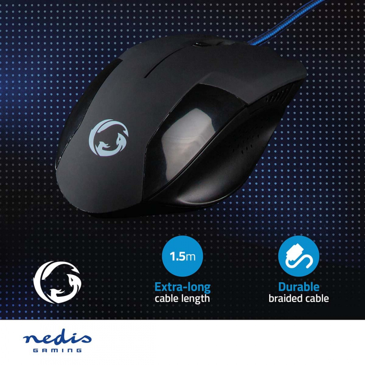 Nedis Gaming Mouse | Wired | 1200 / 2400 / 4800 / 7200 dpi | Adjustable DPI | Number of buttons: 6 | Programmable buttons | Right-Handed | 1.50 m | Without Lighting Nedis Gaming Mouse | Wired | 1200 / 2400 / 4800 / 7200 dpi | Adjustable DPI | Number of buttons: 6 | Programmable buttons | Right-Handed | 1.50 m | Without Lighting
