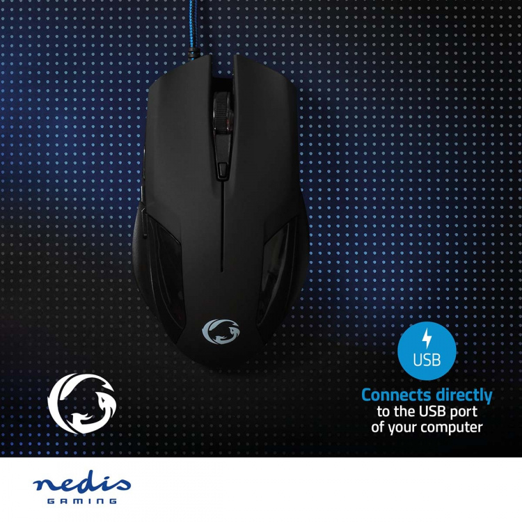 Nedis Gaming Mouse | Wired | 1200 / 2400 / 4800 / 7200 dpi | Adjustable DPI | Number of buttons: 6 | Programmable buttons | Right-Handed | 1.50 m | Without Lighting Nedis Gaming Mouse | Wired | 1200 / 2400 / 4800 / 7200 dpi | Adjustable DPI | Number of buttons: 6 | Programmable buttons | Right-Handed | 1.50 m | Without Lighting