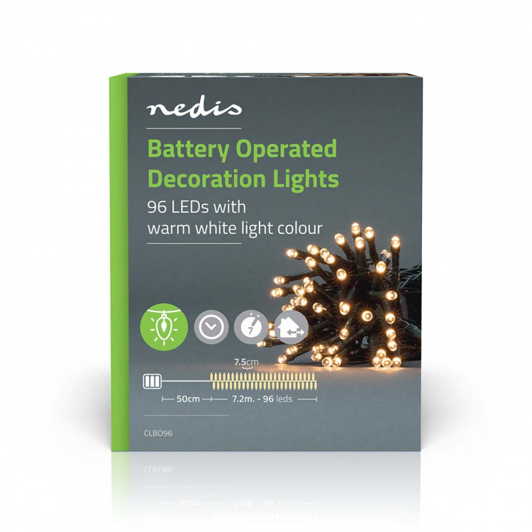 Nedis Christmas Lights | 96 LED\'s | Warm White | 7.20 m | Indoor & Outdoor | Battery Powered