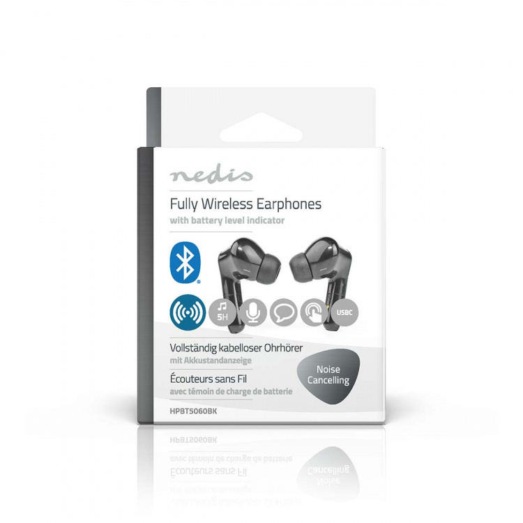 Nedis Fully Wireless Earphones | Bluetooth® | Battery play time: 5 hrs | Touch Control | Charging case | Built-in microphone | Voice control support | Noise canceling | Black Nedis Fully Wireless Earphones | Bluetooth® | Battery play time: 5 hrs | Touch Control | Charging case | Built-in microphone | Voice control support | Noise canceling | Black