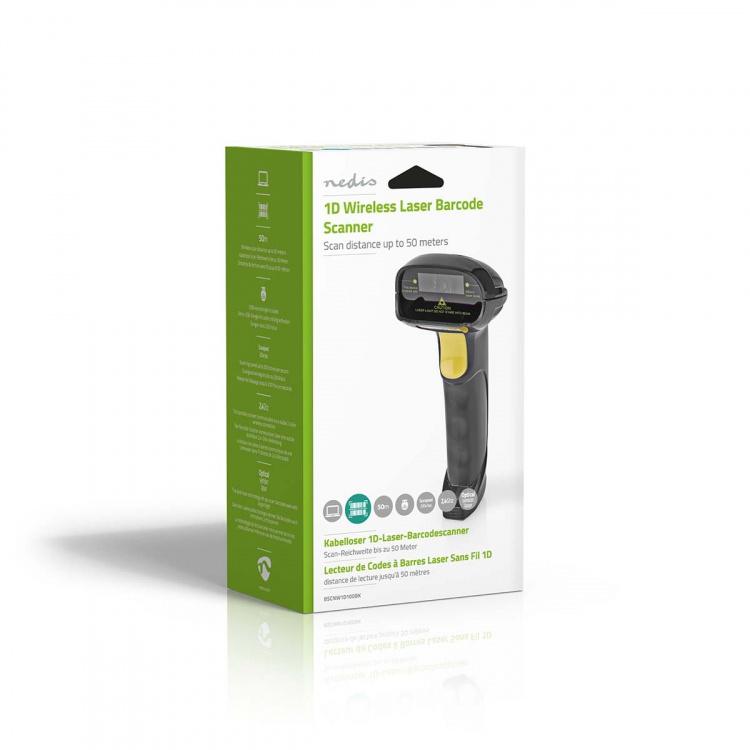 Nedis Barcode Scanner | Laser | Wireless | 1D Linear | Battery Powered / USB Powered | USB Dongle