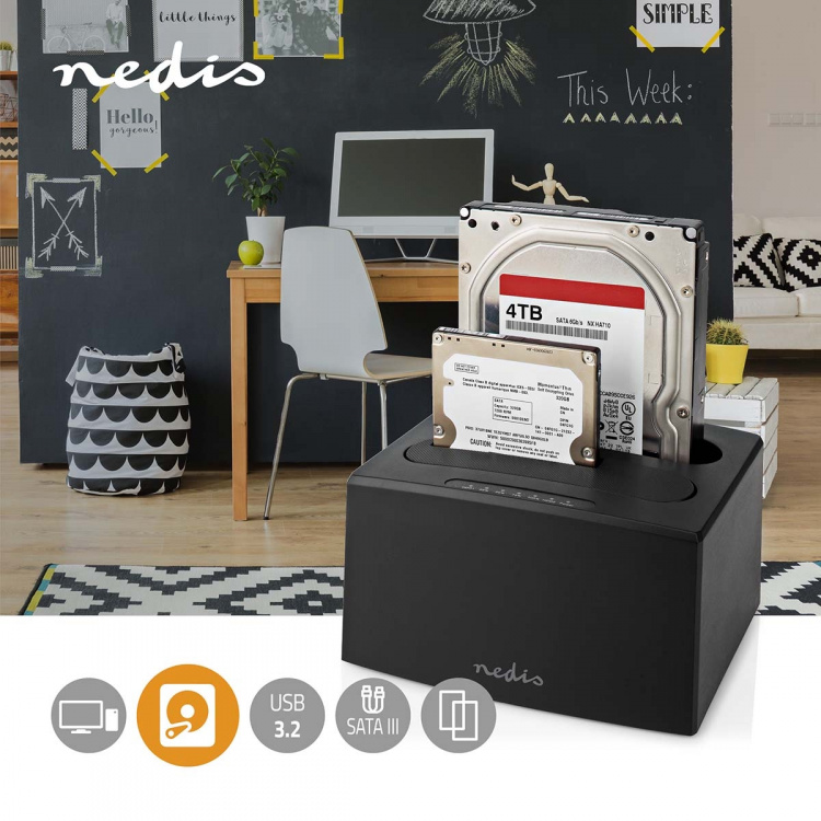 Nedis Hard Disk Docking station | USB 3.2 Gen1 | USB Type-A | 2 Disks | 2.5 / 3.5  Nedis Hard Disk Docking station | USB 3.2 Gen1 | USB Type-A | 2 Disks | 2.5 / 3.5