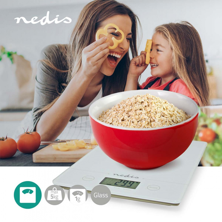 Nedis Kitchen Scales | Digital | Glass / Plastic | CR 2032 Battery | White