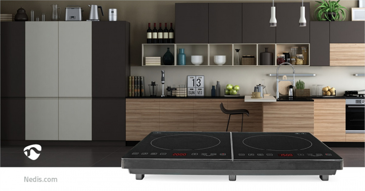 Nedis Induction Cooker | Cooking zones: 2 | 3500 W | Overheating protection | Black | Timer | Turbo action | Child lock