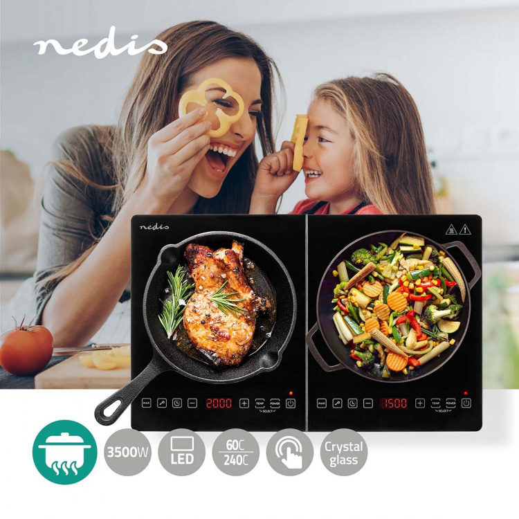 Nedis Induction Cooker | Cooking zones: 2 | 3500 W | Overheating protection | Black | Timer | Turbo action | Child lock