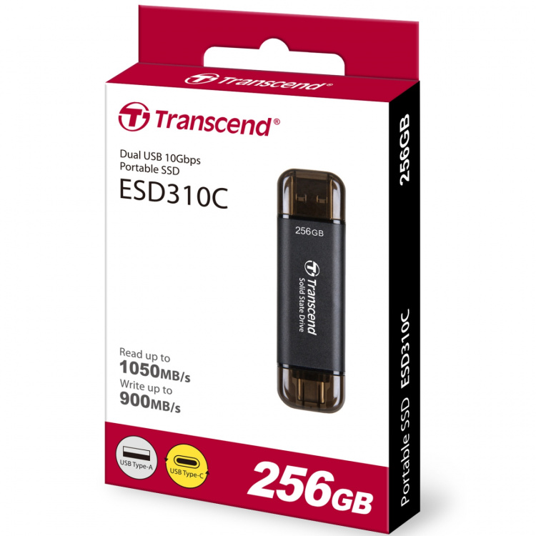 Transcend Portabel SSD ESD310C USB-C 256 GB (R1050/W950) Svart Transcend Portabel SSD ESD310C USB-C 256 GB (R1050/W950) Svart