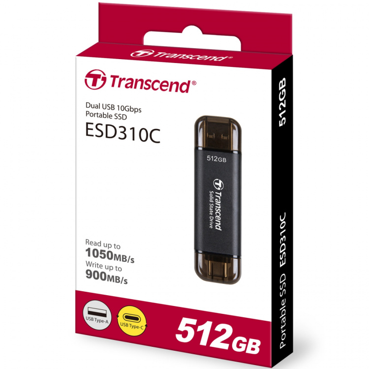 Transcend Portabel SSD ESD310C USB-C 512 GB (R1050/W950) Svart Transcend Portabel SSD ESD310C USB-C 512 GB (R1050/W950) Svart