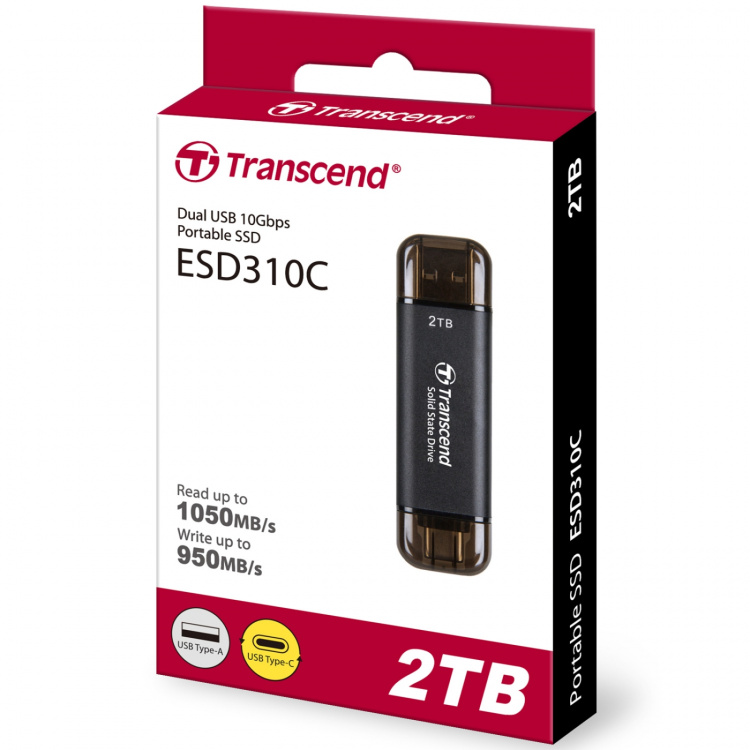 Transcend Portabel SSD ESD310C USB-C 2TB (R1050/W950) Svart Transcend Portabel SSD ESD310C USB-C 2TB (R1050/W950) Svart
