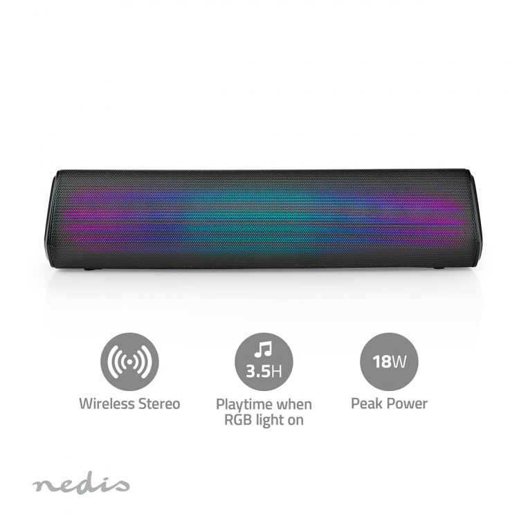 Nedis Bluetooth® Speaker | Battery play time: 6 hrs | Table Design | 18 W | Stereo | Built-in microphone | Linkable | Black