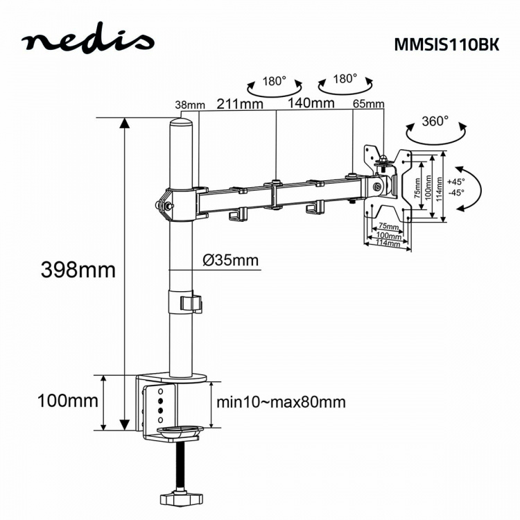Nedis Desk Monitor Mount | 1 Screen(s) | 15 - 32 