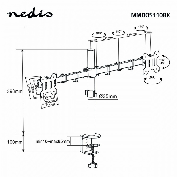 Nedis Desk Monitor Mount | 2 Screen(s) | 15 - 32  Nedis Desk Monitor Mount | 2 Screen(s) | 15 - 32