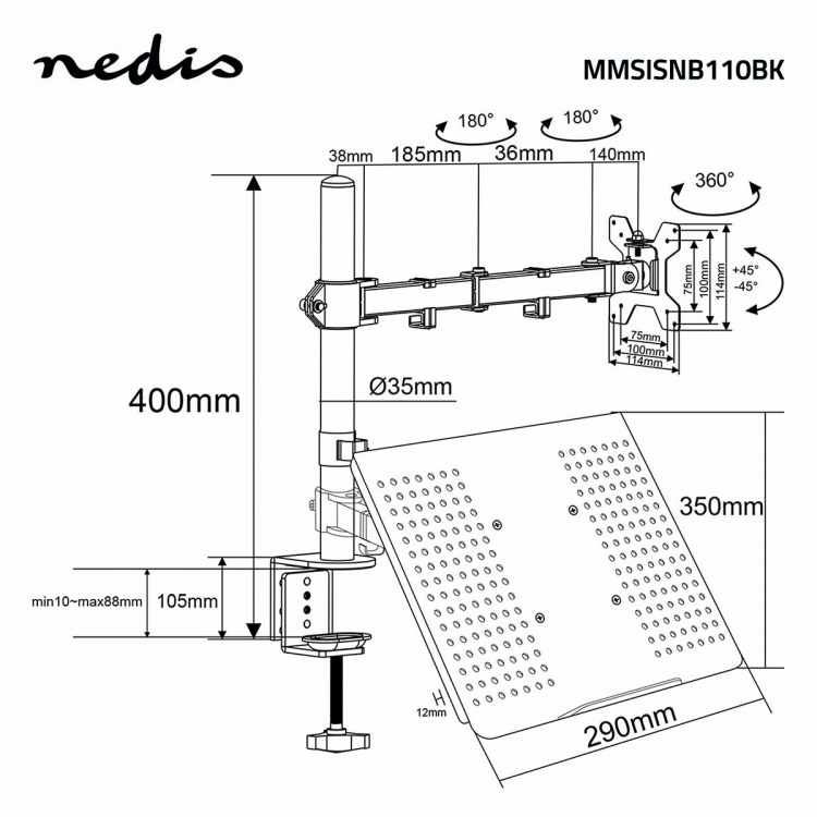 Nedis Desk Monitor Mount | Notebook | 1 Screen | 15 - 32 
