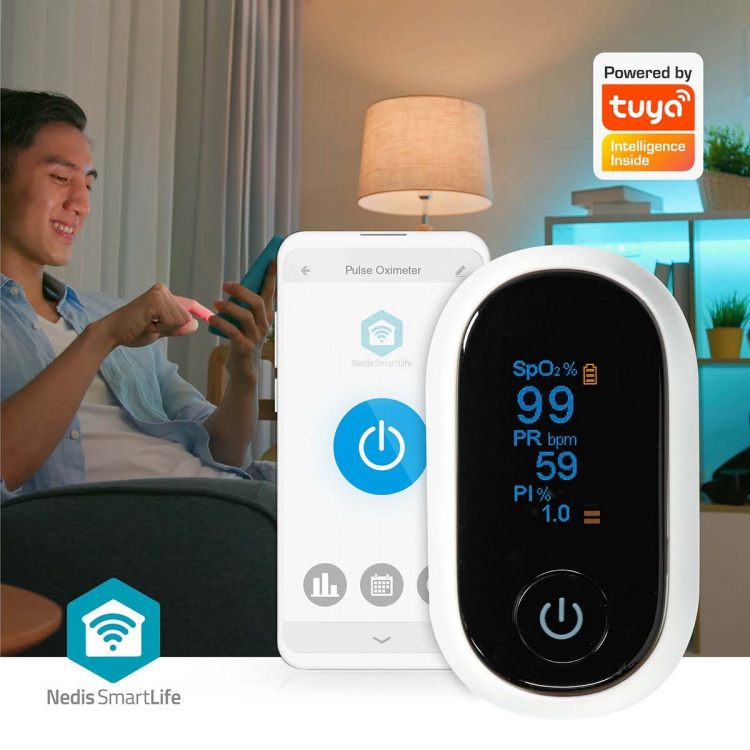 Nedis Pulse Oximeter | Bluetooth | OLED Display | White Nedis Pulse Oximeter | Bluetooth | OLED Display | White