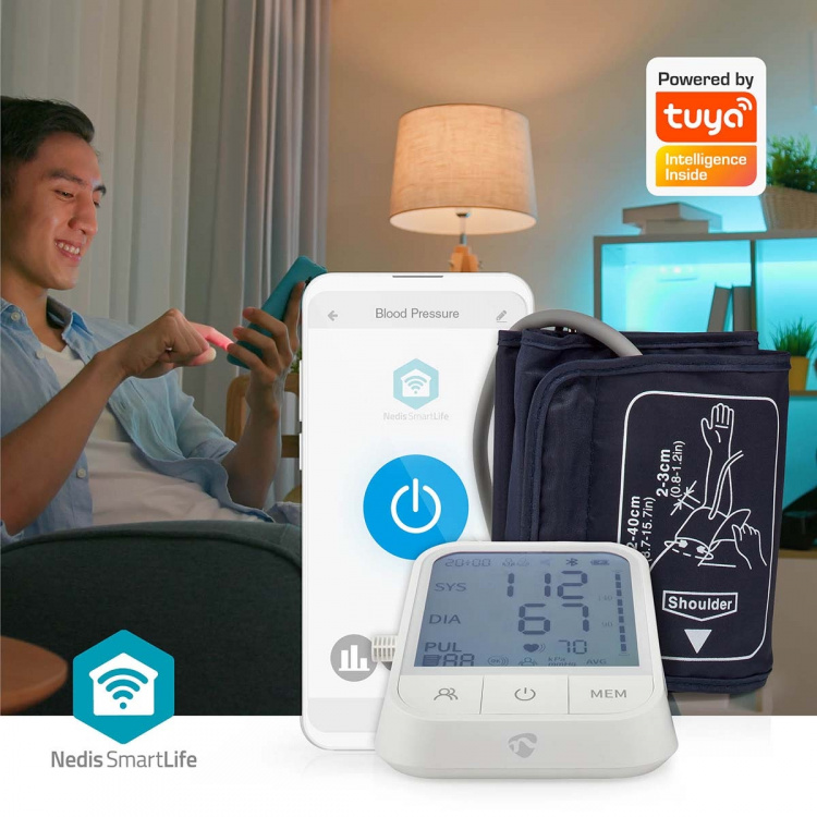 Nedis Blood Pressure Monitor | Arm | Bluetooth | LCD Display | 22 - 42 cm | Memory slots: 2x 99 | White