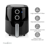 Nedis Hot Air Fryer | 3 l | Timer: 30 min | Analog | Black