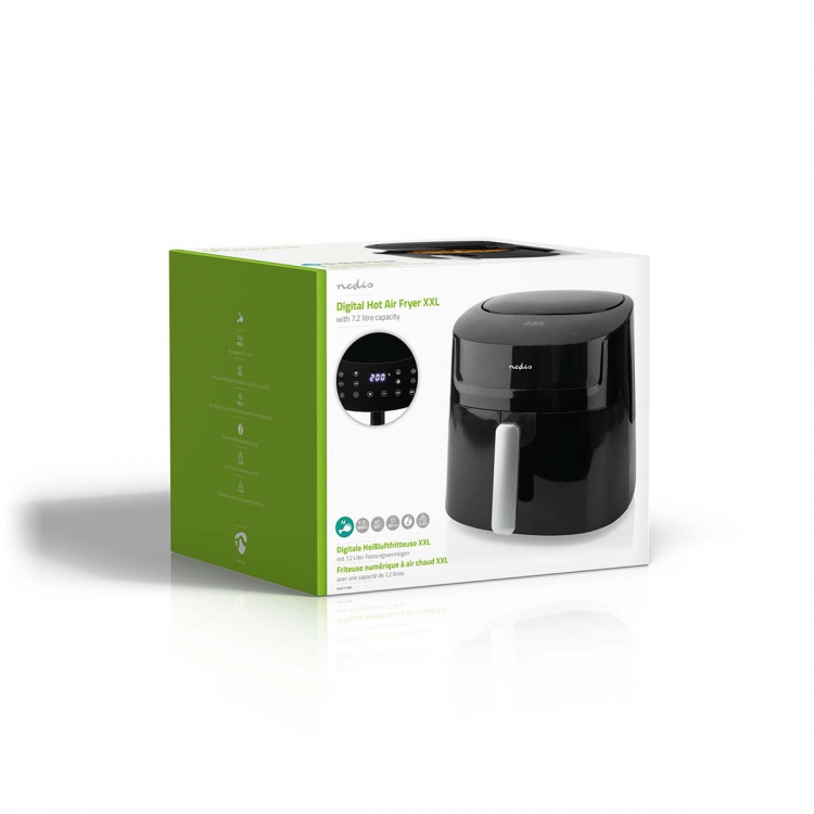 Nedis Hot Air Fryer | 7,2 l | Timer: 240 min | Number of preset programs: 8 | Digital | Black