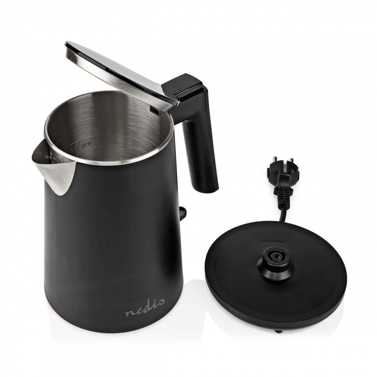 Nedis Electric Kettle | 1.0 l | Plastic | Black | Rotatable 360 degrees | Concealed heating element | Strix® controller | Boil-dry protection